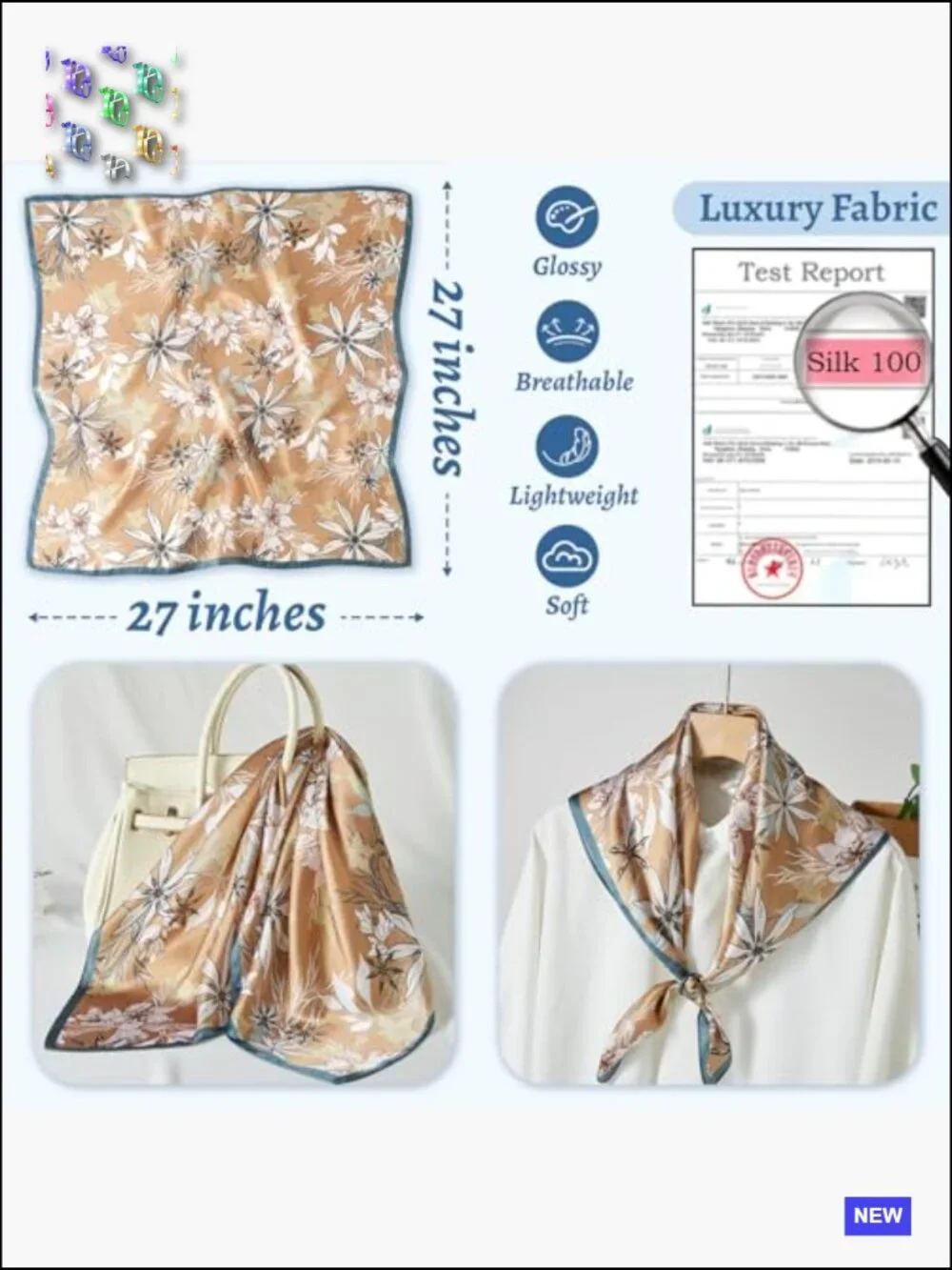 Silk Square Scarf 27x27 Neck Scarf Hair Scarf Bandana Headwrap Versatile